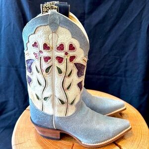 Justin Western Cowgirl Boots - Blue and White Heeled Boots